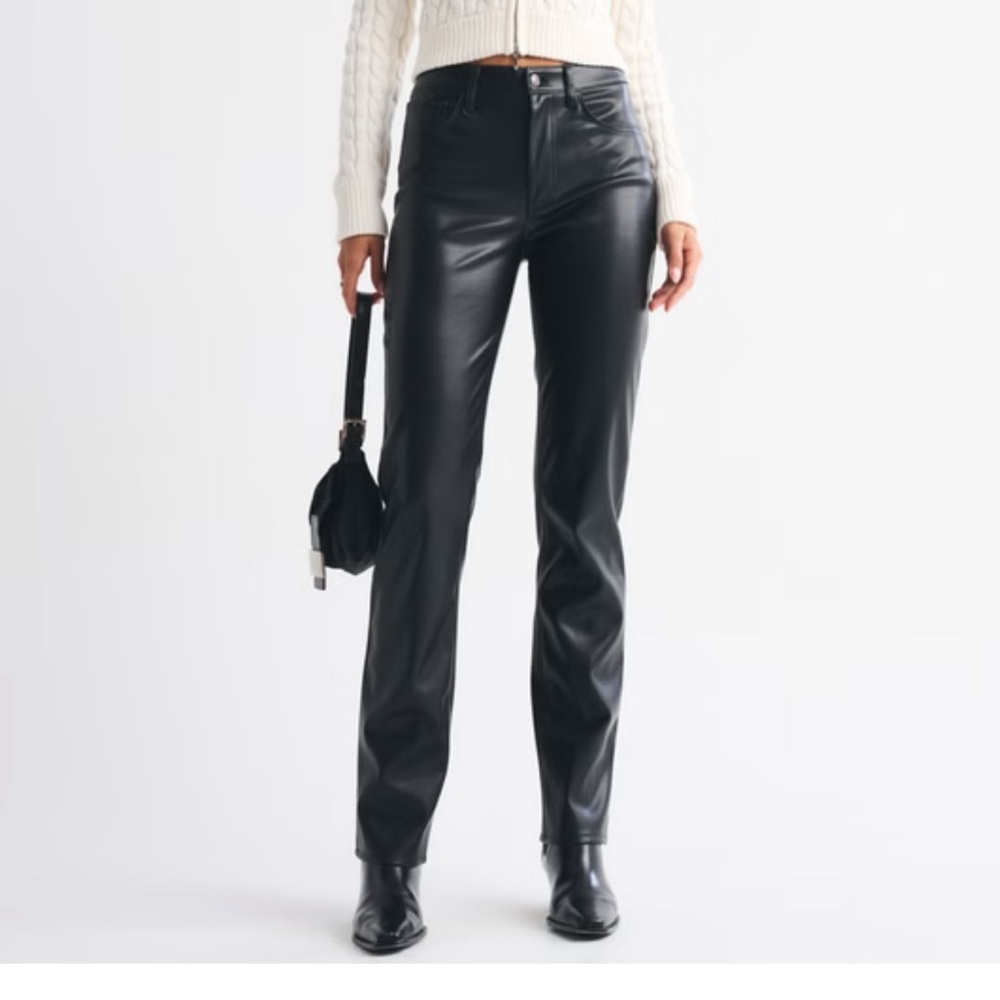 Abercrombie & Fitch Black Straight-Leg Faux Leather Pants